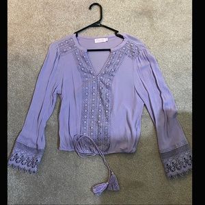Women Pink Lily Lace/Embroidered Long Sleeve Top (Size M)